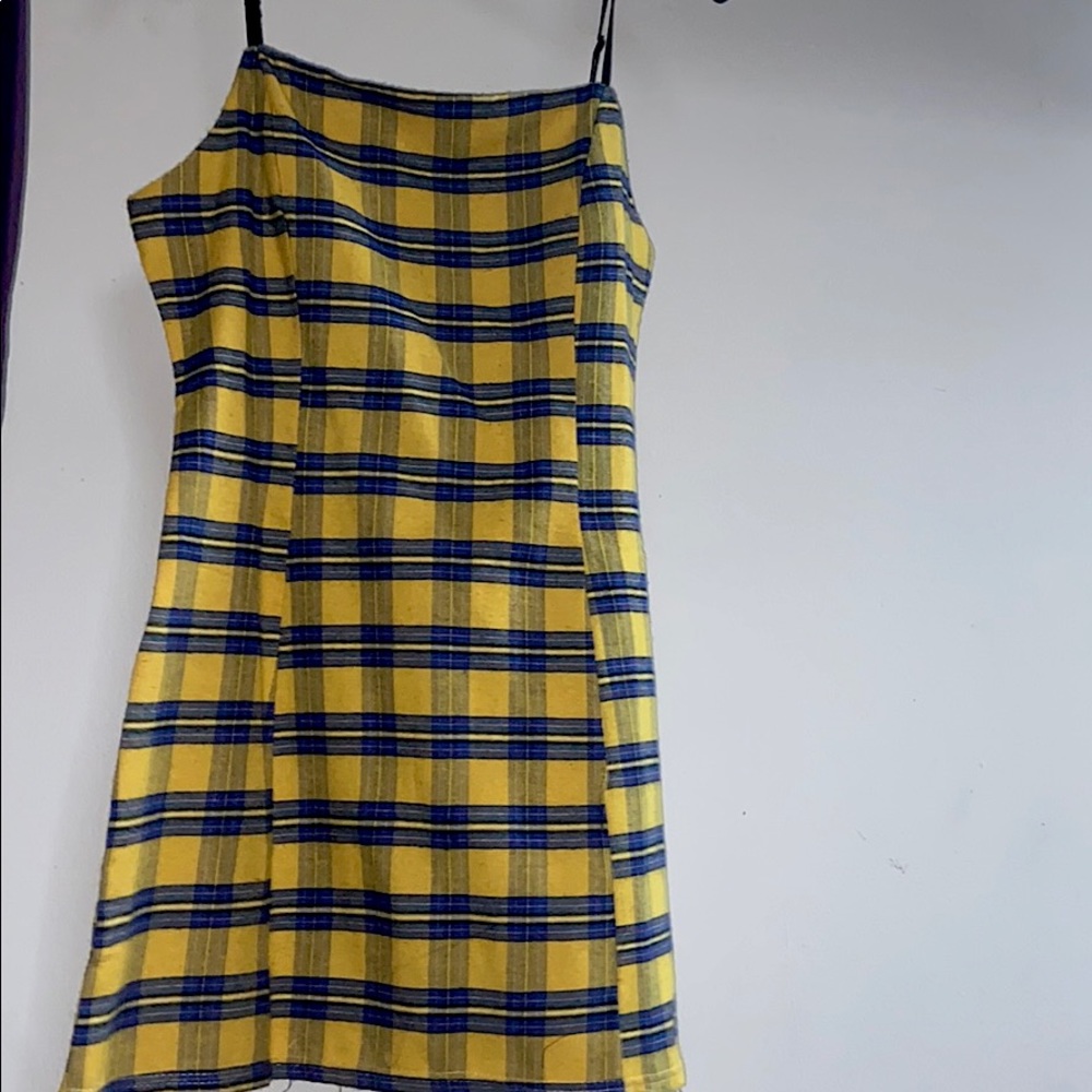 yellow and blue plad summer dress